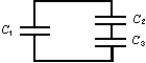 Capacitor C<sub>1</sub> is connected alone to a battery and charged until the magnitude of the charge on each plate is 4.0 * 10 <sup>-</sup> <sup>8 </sup>C. Then it is removed from the battery and connected to two other capacitors C<sub>2 </sub>and C<sub>3</sub>, as shown. The charge on the positive plate of C<sub>1</sub> is then 1.0 * 10 <sup>-</sup> <sup>8 </sup>C. The charges on the positive plates of C<sub>2</sub> and C<sub>3 </sub>are:   A)  q<sub>2</sub> = 3.0 *10 <sup>-</sup> <sup>-8 </sup>C and q<sub>3</sub> = 3.0 *10 1<sup>-</sup> <sup>8 </sup>C B)  q<sub>2</sub> = 2.0* 10 <sup>-</sup> <sup>8 </sup> C and q<sub>3</sub> = 2.0 *10 <sup>-</sup> 0<sup>8 </sup>C C)  q<sub>2</sub> = 5.0 *10 <sup>-</sup> <sup>8 </sup> C and q<sub>3</sub> = 1.0 * 10 <sup>-</sup> <sup>8 </sup>C D)  q<sub>2</sub> = 3.0 * 10 <sup>-</sup> <sup>8 </sup>C and q<sub>3</sub> = 1.0 *10 <sup>-</sup> <sup>8 </sup>C E)  q<sub>2</sub> = 1.0 *10 <sup>-</sup> <sup>8 </sup> C and q<sub>3</sub> = 3.0 *10 <sup>-</sup> <sup>8 </sup>C