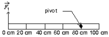 A massless meter stick on a horizontal frictionless table top is pivoted at the 80-cm mark. A force is applied perpendicularly to the end of the stick at 0 cm, as shown. A second force (not shown)  is applied perpendicularly to the stick at the 100-cm end of the stick. The forces are in the plane of the table top. If the stick does not move, the force exerted by the pivot on the stick:   A)  must be zero B)  must be in the same direction as and have magnitude C)  must not be directed opposite to and have magnitude D)  must not be in the same direction as and have magnitude E)  must be directed opposite to and have magnitude