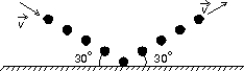 A stream of gas consists of n molecules. Each molecule has mass m and speed v. The stream is reflected elastically from a rigid surface as shown. The magnitude of the change in the total momentum of the stream is:   A)  2mnv B)  2mnv sin 30   \degree  C)  mnv sin 30   \degree  D)  mnv cos 30   \degree  E)  mnv 