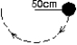 The string in the figure is 50 cm long. When the ball is released from rest, it swings along the dotted arc. How fast is it going at the lowest point in its swing?   A)  2.0 m/s B)  2.2 m/s C)  3.1 m/s D)  4.4 m/s E)  6.0 m/s