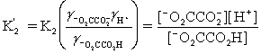 Which is the correct effective equilibrium constant expression for the reaction of NaO<sub>2</sub>CCO<sub>2</sub>H with water?   ⇋   + H<sup>+</sup> A)    B)    C)    D)    E)   