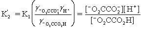 Which is the correct effective equilibrium constant expression for the reaction of NaO<sub>2</sub>CCO<sub>2</sub>H with water?   ⇋   + H<sup>+</sup> A)    B)    C)    D)    E)   