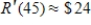 Suppose the revenue (in dollars)  from the sale of x units of a product is given by the equation   . Find the marginal revenue when 45 units are sold. Round your answer to the nearest dollar. ​ A)    B)    C)    D)    E)   