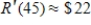 Suppose the revenue (in dollars)  from the sale of x units of a product is given by the equation   . Find the marginal revenue when 45 units are sold. Round your answer to the nearest dollar. ​ A)    B)    C)    D)    E)   