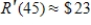 Suppose the revenue (in dollars)  from the sale of x units of a product is given by the equation   . Find the marginal revenue when 45 units are sold. Round your answer to the nearest dollar. ​ A)    B)    C)    D)    E)   