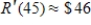 Suppose the revenue (in dollars)  from the sale of x units of a product is given by the equation   . Find the marginal revenue when 45 units are sold. Round your answer to the nearest dollar. ​ A)    B)    C)    D)    E)   