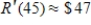 Suppose the revenue (in dollars)  from the sale of x units of a product is given by the equation   . Find the marginal revenue when 45 units are sold. Round your answer to the nearest dollar. ​ A)    B)    C)    D)    E)   