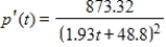 Suppose that for selected years from 1970 to 2006, the following table shows the percent of total U.S. workers who are female. ​   Assume these data can be modeled with the function   where p(t)  is the percent of the U.S. workforce that is female and t is the number of years past 1970. Find the function that models the instantaneous rate of change of the percent of U.S. workers who are female. ​ A)    B)    C)    D)    E)   