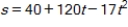 If the formula describing the distance s (in feet)  an object travels as a function of time t (in seconds)  is   . What is the acceleration of the object when   ? ​ A)  0 ft/sec<sup>2</sup> B)  -34 ft/sec<sup>2</sup> C)  86 ft/sec<sup>2</sup> D)  34 ft/sec<sup>2</sup> E)  -86 ft/sec<sup>2</sup>