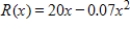 Total revenue is in dollars and x is the number of units. Suppose that the total revenue function for a commodity is   Find   , and explain what this value represents. Round your answer to two decimal places. ​ A)  $17.90 is the marginal revenue from the 31st unit. B)  $15.80 is the marginal revenue from the 31st unit. C)  $537.00 is the marginal revenue from the 31st unit. D)  $552.73 is the actual revenue from the 31st unit. E)  $15.73 is the actual revenue from the 31st unit.