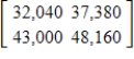 A car dealer can buy midsize cars for 11% under the list price, and he can buy luxury cars for 14% under the list price. The following table gives the list prices for two midsize and two luxury cars. ​   Write these data in a matrix and multiply it on the left by the matrix ​   ​ ​ A)    B)    C)    D)    E)   