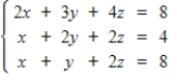 A system of linear equations and a reduced matrix for the system are given. Use the reduced matrix to find the general solution of the system, if one exists.     A)    ,   ,   B)    ,   ,   C)    ,   ,   D)    ,   ,   E)  no solution