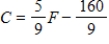 The equation   gives the relation between temperature readings in Celsius and Fahrenheit. If a temperature has reading of -20   Fahrenheit, what is the corresponding reading in Celsius? ​ A)  -28.89   C B)  ​6.67   C C)  -53.78   C D)  -18.22   C E)  -11.17   C