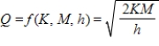 In economics, the most economical quantity Q of goods (TVs, dresses, gallons of paint, etc.)  for a store to order is given by Wilson's lot size formula   , where K is the cost of placing the order, M is the number of items sold per week, and h is the weekly holding cost for each item (the cost of storage space, utilities, taxes, security, etc.) . Find   . ​ A)  205 B)  14 C)  580 D)  42,000 E)  1,640
