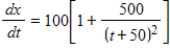The rate of production of a new line of products is given by   , where x is the number of items produced and t is the number of weeks the product has been in production. Assuming that   when   , find the total number of items produced as a function of time t. ​ A)    B)    C)    D)    E)   