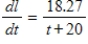 Suppose the rate of change of the expected life span l at birth of people born in the United States can be modeled by   where t is the number of years past 1920. Use integration and the data point for 2007, to find the function that models the life span. If it's necessary, round your calculations to three decimal places, ​   ​ A)    B)    C)    D)    E)   