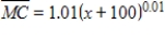 Suppose that the marginal cost for a certain product is given by   , where x is in thousand of units and cost is in thousands of dollars. Suppose further that fixed costs are $200,000. Find   . Round your answer to three decimal places, if necessary. ​ A)    B)    C)    D)    E)   