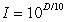 The intensity of sound I (as a multiple of the average minimum threshold of hearing intensity)  is related to the decibel level D (or loudness of sound)  according to . The background noise level of a relatively quiet room has a decibel reading of 34. Find the intensity of this noise level. Round your answer to three decimal places.     A)  206,437.775 B)  1.968 C)  2511.886 D)  2.821 E)  64.125