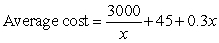 A company's average cost per unit when x units are produced is defined to be . Suppose a company's average costs are given by . Express the average cost as a single fraction.     A)    B)    C)    D)    E)   