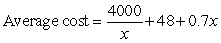 A company's average cost per unit when x units are produced is defined to be . Suppose a company's average costs are given by . Choose the expression that gives the company's total costs.     A)    B)    C)    D)    E)   