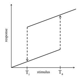 The stimulus-response graph shown is characteristic of   A)  hysteresis. B)  feed forward motifs. C)  random switching. D)  saturation. E)  futile cycling.