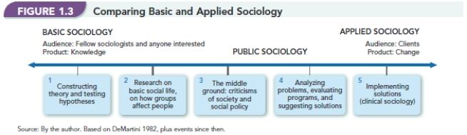   -Based on Figure 1.3,Elliot is a systems analyst for the Department of Health. In his position he evaluates the effectiveness of health care programs in rural communities. Based on Figure 1.3  Comparing Basic and Applied Sociology,  which description best fits Elliot's role as a sociologist? A) Elliot would best be classified as a dedicated basic sociologist. B) Elliot would best be classified as a dedicated applied sociologist. C) Elliot shares traits of both basic and applied sociologists but leans more towards the basic model. D) Elliot shares traits of both basic and applied sociologists but leans more towards the applied model.