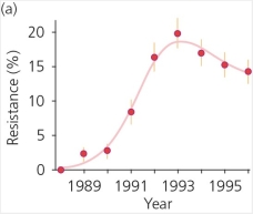 In the late 1980s and early 1990s,the percentage of Icelandic children whose bacterial infections were caused by bacteria resistant to penicillin rose at an alarming rate.After public health officials initiated a campaign to reduce the use of penicillin,resistance dropped off.(See the accompanying figure.)   This observation is consistent with the hypothesis that ________. A) bacteria generate mutations so that they can evolve in order to become better adapted to their environment B) the use of antibiotics generates mutations in bacteria that affects their resistance C) antibiotics really have no effect on bacterial resistance; such fluctuations are natural and occur whether we use antibiotics or not D) bacterial populations evolve in response to the selection pressure imposed by antibiotics