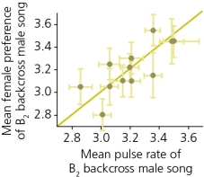 <strong>Research on speciation of Hawaiian crickets,shown in the accompanying figure,has led researchers to conclude that ________. </strong> A) these cricket species have diverged by a mechanism known as assortative mating B) females of different species have strong preferences for the singing pulse rate of the males of their own species C) female preference for male singing pulse rate is genetically linked to the combination of genes regulating the singing pulse rate of males D) All of the above are accurate.