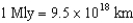 Assuming the Hubble constant is equal to 22 km/s/Mly,estimate the age of the universe (or Hubble time).Note that   and   .