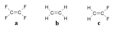 Which of the following molecules is polar?   A) a B) b C) c D) All are polar. E) Only A and C are polar.