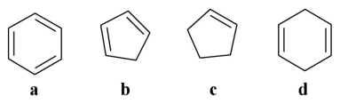 Which of the following is a saturated molecule?   A) a B) b C) c D) d E) none of the above