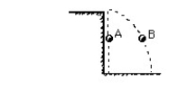 Figure N-7    -Ball A is dropped from rest as ball B is shot out horizontally. Ball A hits the ground A) before ball B. B) after ball B. C) at the same time as ball B. This is because D) ball A has less distance to travel. E) ball B is acted upon by an additional force. F) both balls fall the same vertical distance with the same acceleration. 