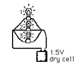 Figure E/M-2    -Refer to the identical lamps above. If the current in lamp 1 is one ampere, then the current in lamp 2 is A) 1/2 A B) 1/3 A C) 1 A D) 2 A E) 3 A And the voltage across lamp 2 is F) 1/2 V. G) 1/3 V. H) 1 V. I) 1) 5 V. 10) 3 V. 