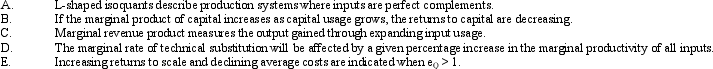 Production Relations. Indicate whether each of the following statements is true or false.   