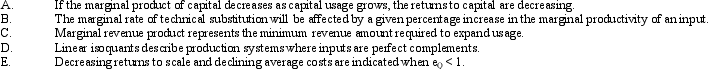 Production Relations. Indicate whether each of the following statements is true or false.   