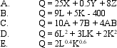 Returns to Scale. Determine whether the following production functions exhibit constant, increasing, or decreasing returns to scale.   