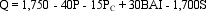 Demand Curve Analysis. The Badger Bus Company is a regional bus line providing service between Milwaukee, Wisconsin and Chicago, Illinois. An analysis of the monthly demand for service has revealed the following demand relation:     Where Q is quantity measured by the number of passengers per month, P is the price ($), P<sub>C</sub> is a price index for connecting bus routes (1992 = 100.), BAI is a business activity index (1992 = 100) and S, a binary or dummy variable, equals 1 in summer months, zero otherwise. A. Determine the demand curve facing the bus service during the winter month of February if P = $40, PC = 120, BAI = 175, and S = 0. B. Calculate the quantity demanded and total revenues during the summer month of August if all price-related variables are as specified above.