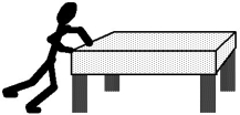   Mary pushes horizontally on a large, heavy table which is standing alone in the middle of a room, and notes that the table does not move despite the fact that she is pushing on it (see the figure) . Why doesn't the table move? A)  Very massive objects, such as the table, are difficult to set into motion because of their large inertia. B)  The table pushes back on Mary with a force that is even larger than Mary's pushing force. C)  The force of gravity pulls downward on the table, and this force cancels the pushing force. D)  A frictional force is also exerted by the floor on the table, and this force is equal and opposite to the pushing force. E)  The table exerts a force on Mary, and this force is equal and opposite to the pushing force.