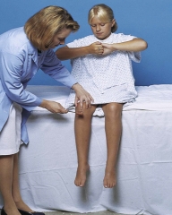 <strong>Which figure depicts a nurse performing a test for the triceps reflex?</strong> A) B) C) D)