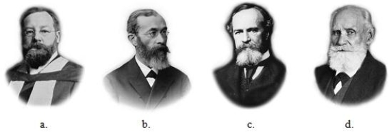 It took him over ten years to write Principles of Psychology, which had to bepublished in two volumes because it was over 1,400 pages long. Which of theindividuals pictured was the author of Principles of Psychology?   A) a B) b C) c D) d