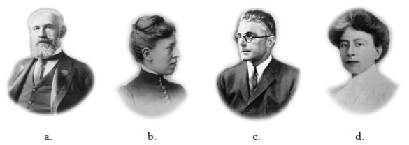 One of the individuals pictured wrote a textbook titled The Animal Mind andadvocated the scientific study of the mental processes of different animal species.Who was that person?   A) a B) b C) c D) d