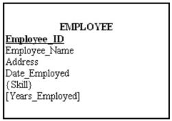 In the figure below,which attribute is multivalued?   A)  Years_Employed B)  Employee_ID C)  Skill D)  Address