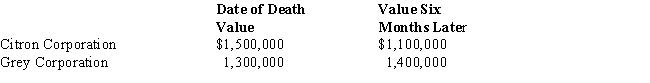 At the time of his death,Tom owned some common stock. ​   If the alternate valuation date is properly elected,the value of Tom's estate as to these stocks is: A) $2,300,000. B) $2,400,000. C) $2,500,000. D) $2,700,000.