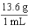 In order to convert a measurement for the element mercury from mass to volume, one would multiply the starting measurement by the following factor.  
