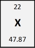 MATCHING Consider the image below which represents an individual block on the periodic table.   Answer the following questions with the appropriate letter from the list given below.  -What does the  22  represent? A) atomic number B) atomic weight C) chemical symbol D) mass number E) chemical name 