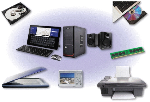 As shown in the accompanying figure,____ the physical equipment associated with a computer.   A)  computer hardware is B)  computer software is C)  computer programs are D)  computer cables are