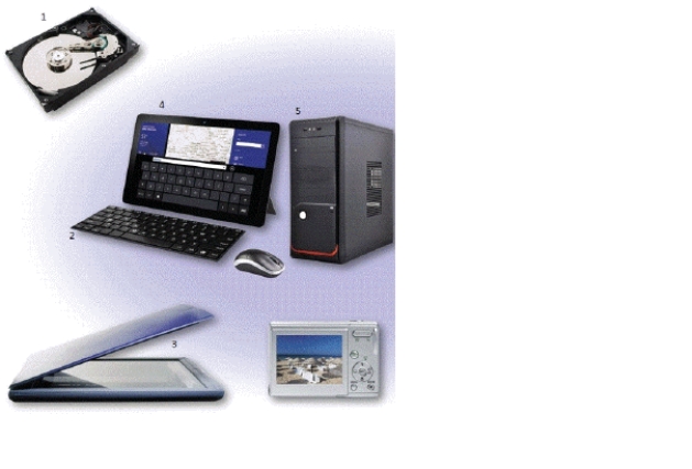 Which item in the accompanying figure is a storage device?   A)  1 B)  2 C)  3 D)  4
