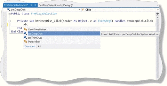 As shown in the accompanying figure,____________________ is a feature of Visual Studio that displays all allowable entries when you type a period,equal sign,or other special character required in a statement.  