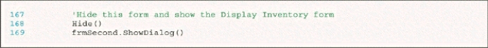 The code in the accompanying figure shows a(n)____________________ procedure,which is one that retains the input focus while open and does not allow the user to switch to other forms within the application.  