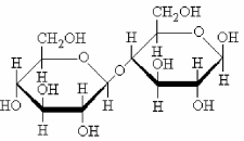 What is the name of the disaccharide shown below that is formed by joining two monomers of D-glucose?   A)  β-D-glucopyranosyl-1→4) -β-D-glucopyranose B)  α-D-glucopyranosyl-1→4) -α-D-glucopyranose C)  β-D-glucofuranosyl-1→4) -β-D-glucofuranose D)  α-D-glucopyranosyl-1→3) -β-D-glucopyranose